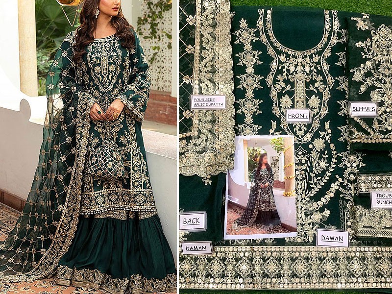 Heavy Embroidered Organza Green Wedding Dress 2023