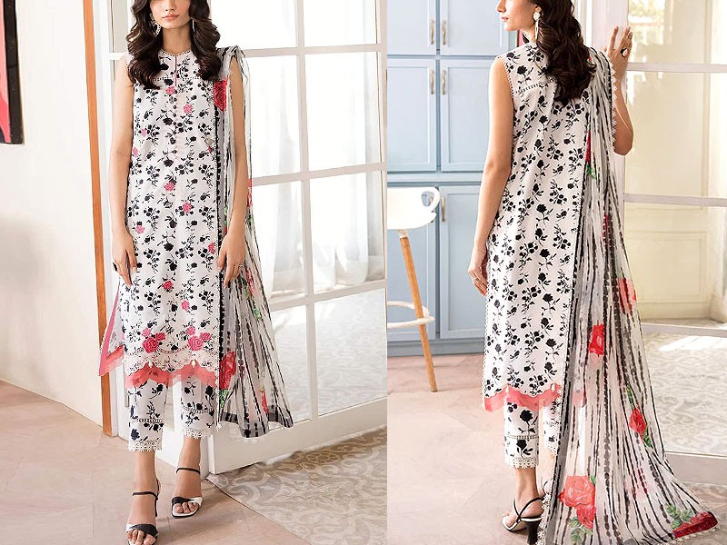 Digital Print Embroidered Swiss Lawn Suit 2023