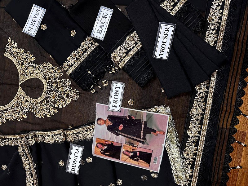 Trendy Embroidered Black Chiffon Wedding Dress 2023