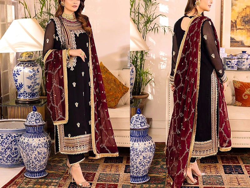 Elegant Embroidered Black Chiffon Party Wear Dress 2023 Price in Pakistan