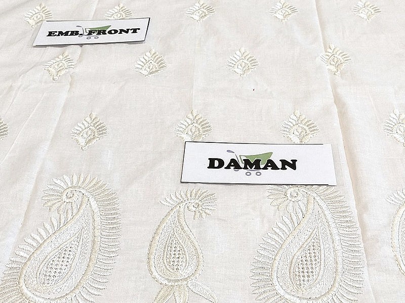 Elegant Embroidered Cotton Dress with Chunri Print Chiffon Dupatta