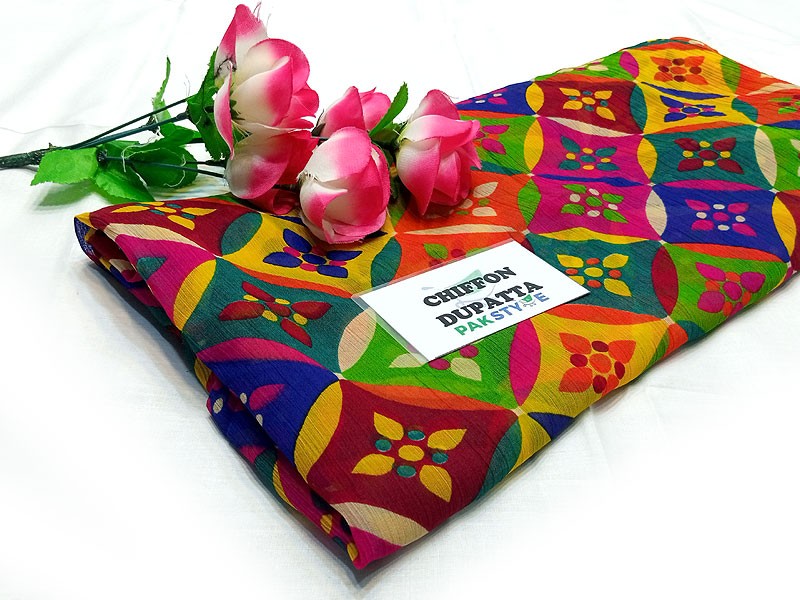 Multicolor Printed Chiffon Dupatta for Mayun & Mehndi