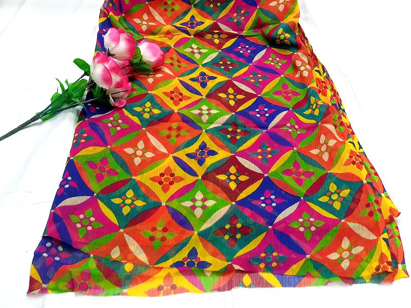 Multicolor Printed Chiffon Dupatta for Mayun & Mehndi