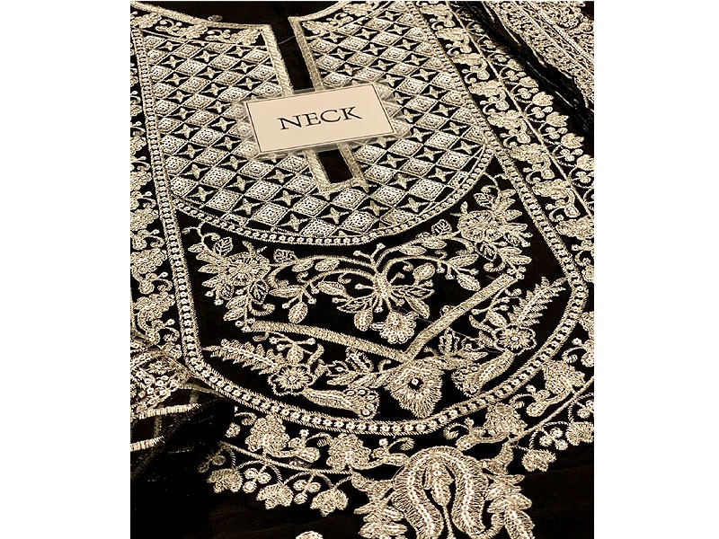 Luxury Heavy Embroidered Black Chiffon Wedding Dress 2024