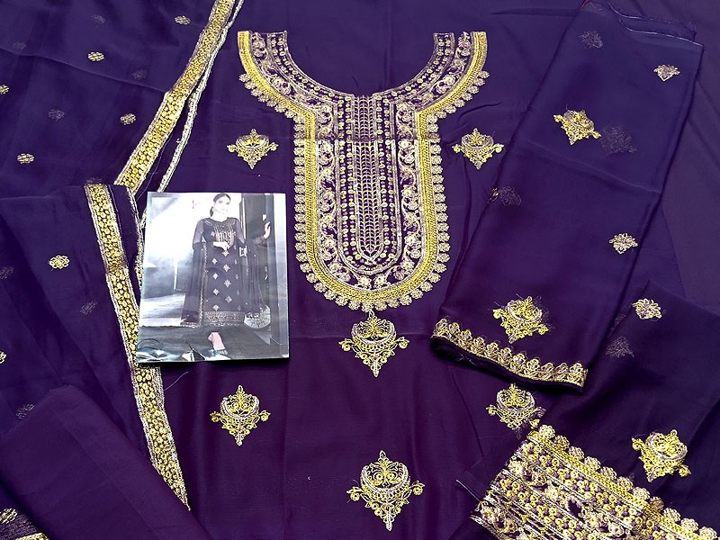 Elegant Embroidered Purple Chiffon Wedding Dress 2023