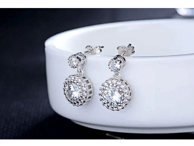 Classic 925 Sterling Silver Gemstone Diamonds Earrings