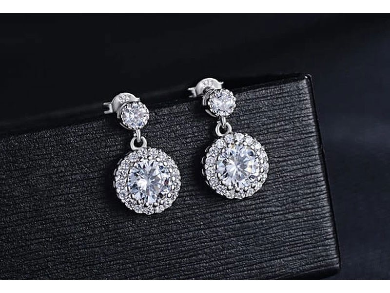 Classic 925 Sterling Silver Gemstone Diamonds Earrings