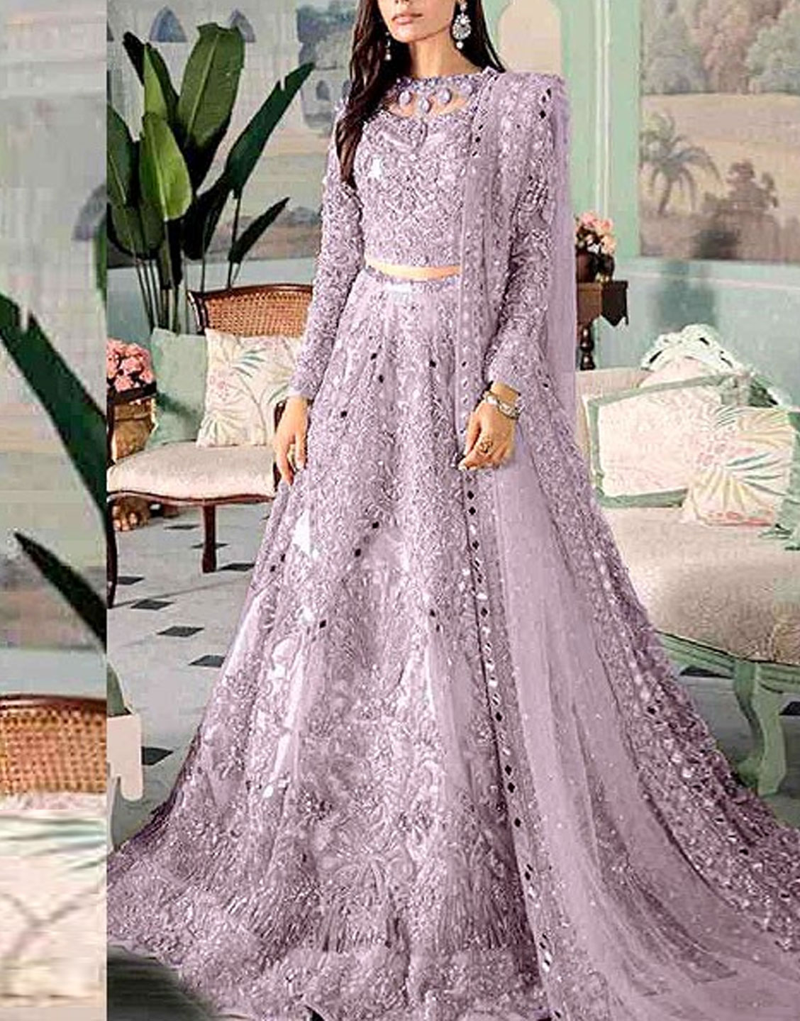 Heavy Embroidered Net Bridal Dress with Inner Price in Pakistan