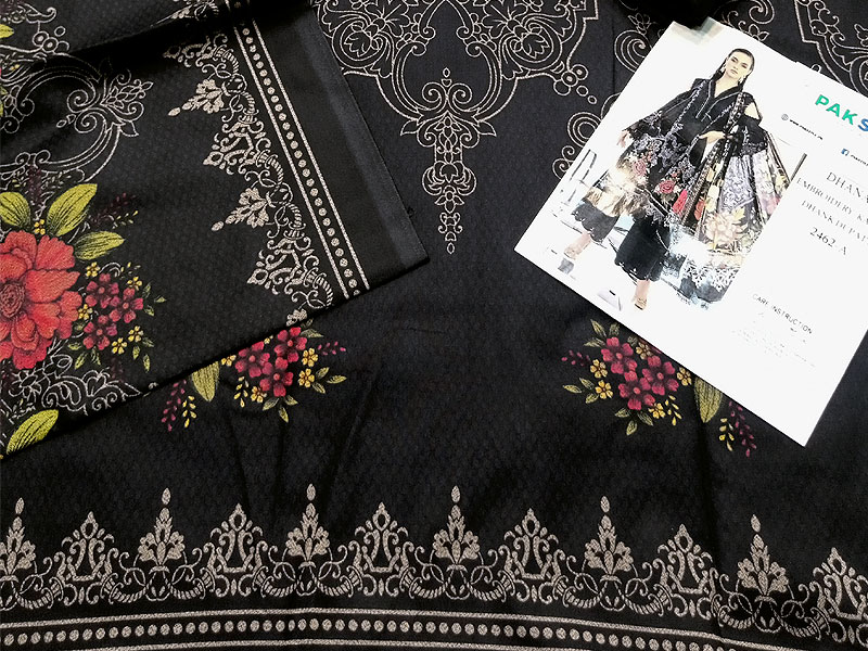 Embroidered Black Dhanak Dress with Dhanak Shawl Dupatta