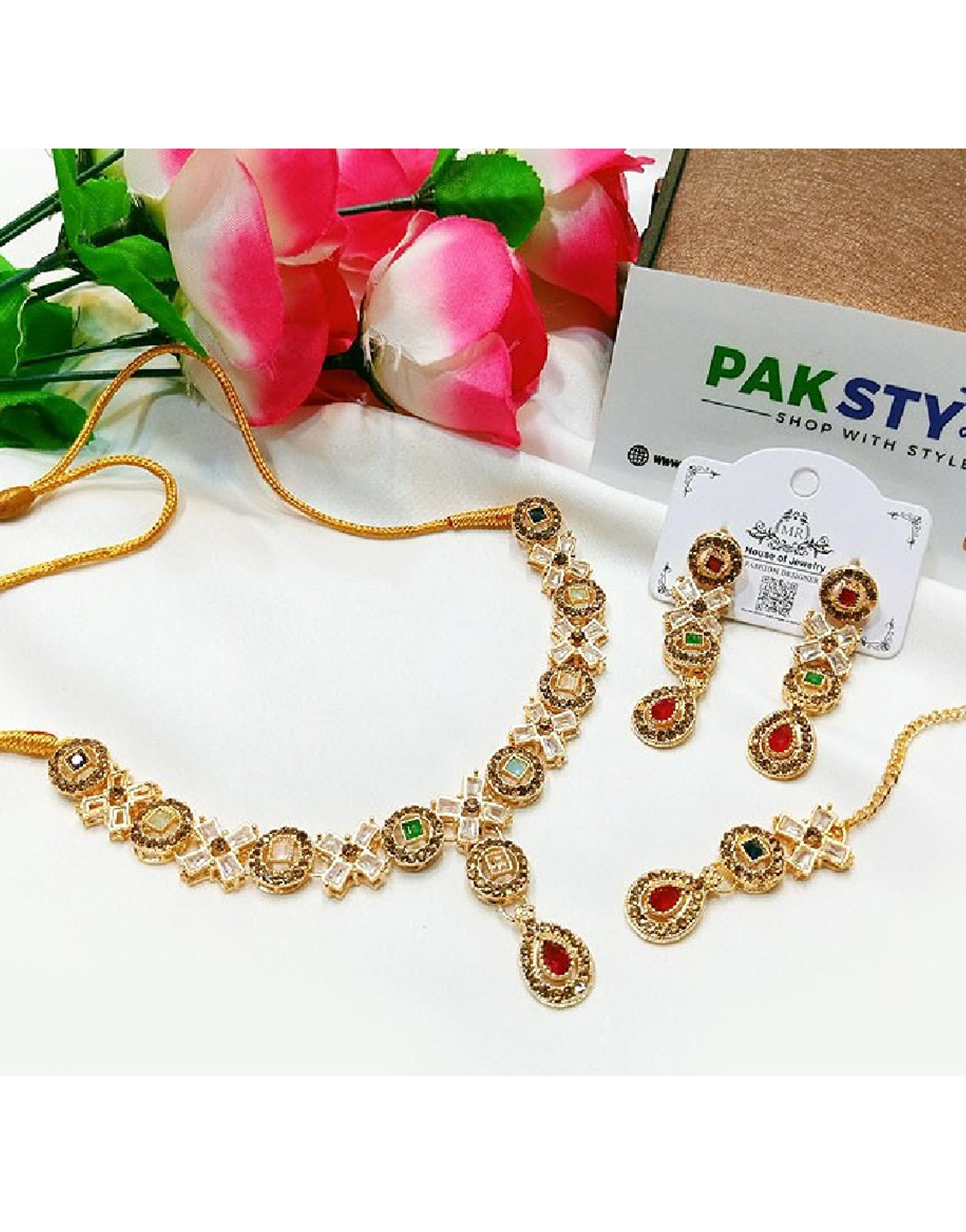 Indian Style Zircon Studded Party Wear Jewellery Set Price in Pakistan