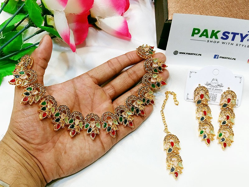 Indian Style Zircon Studded Party Wear Jewellery Set