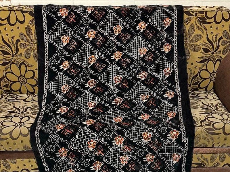 Heavy Embroidered Black Bridal Velvet Shawl