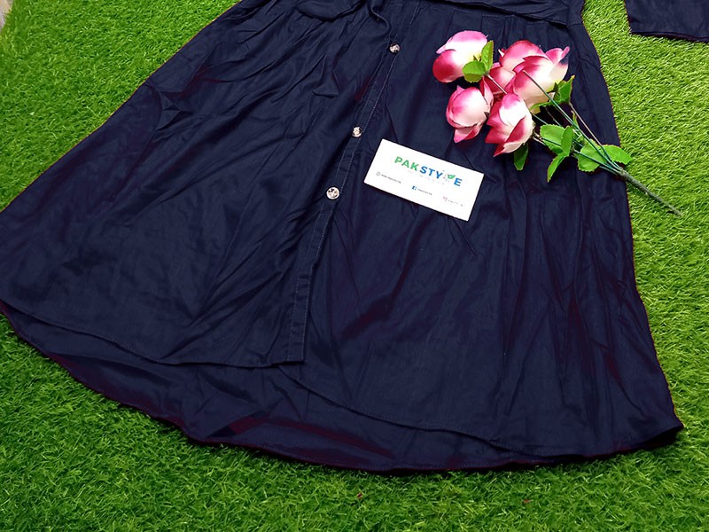 Readymade Linen Shirt for Girls - Navy Blue