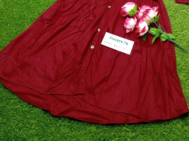 Readymade Linen Shirt for Girls - Maroon