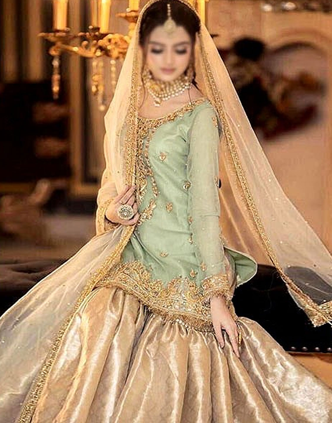 Mirror Work Embroidered Masoori Dress with Embroidered Organza Dupatta Price in Pakistan