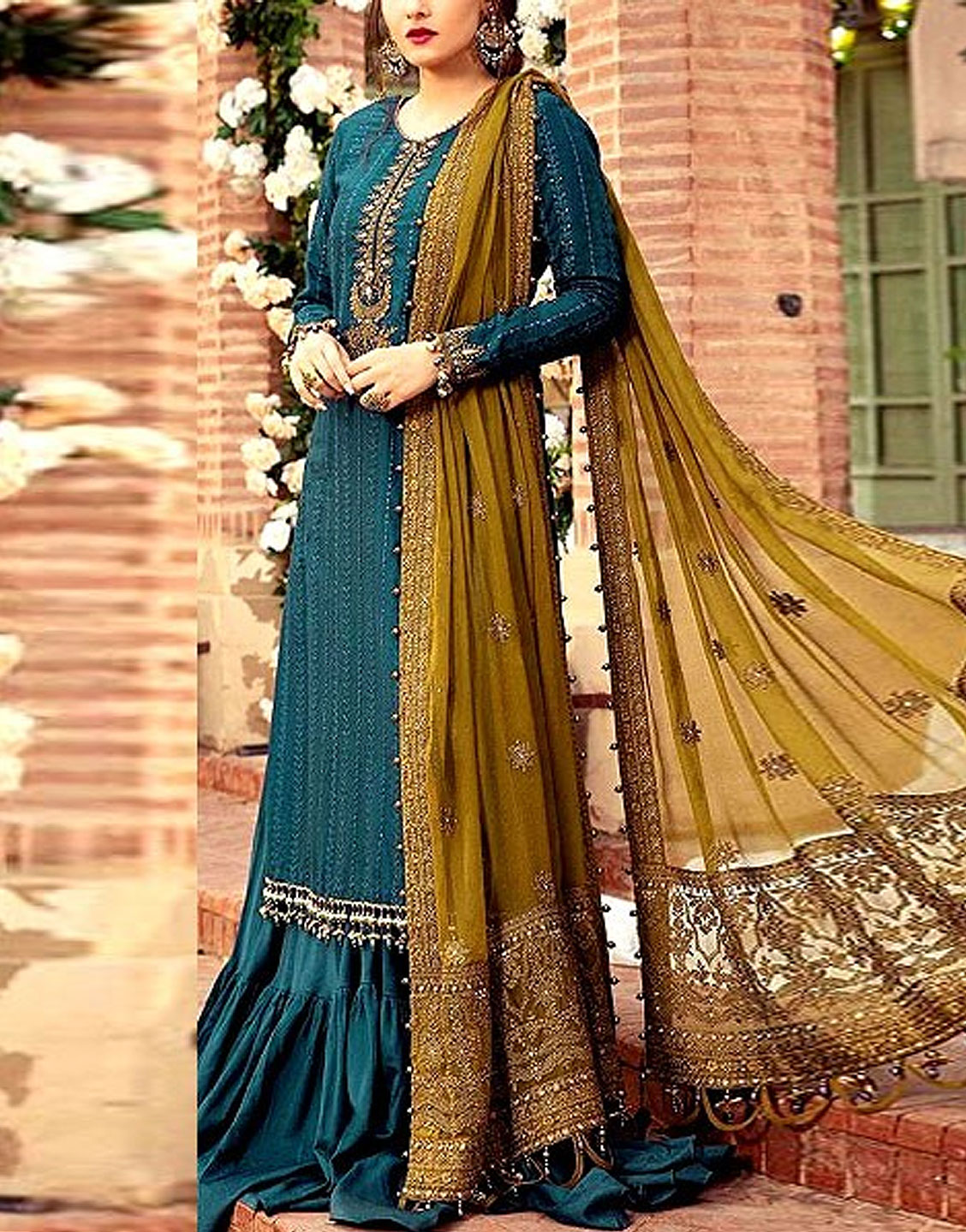 Heavy Embroidered Net Wedding Dress with Silk Trouser Price in Pakistan