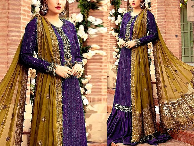 Heavy Embroidered Purple Chiffon Wedding Dress 2023  Price in Pakistan