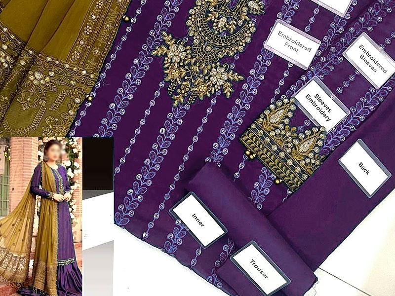 Heavy Embroidered Purple Chiffon Wedding Dress 2023 