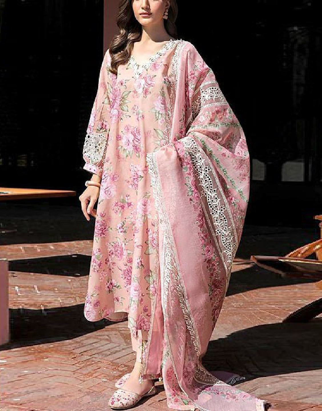 Digital Print Embroidered Swiss Lawn Dress with Organza Dupatta Price in Pakistan