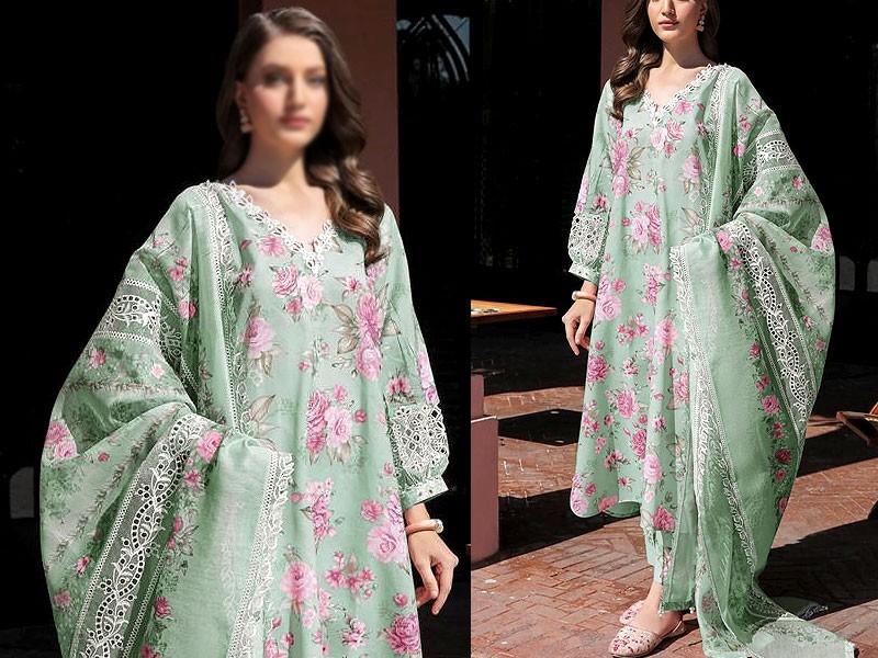 Banarsi Style Embroidered Cotton Lawn Dress with Organza Lining Dupatta Price in Pakistan
