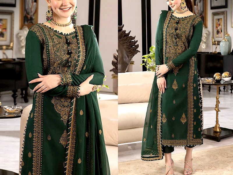 Handwork Heavy Embroidered Chiffon Wedding Dress  with Inner Price in Pakistan