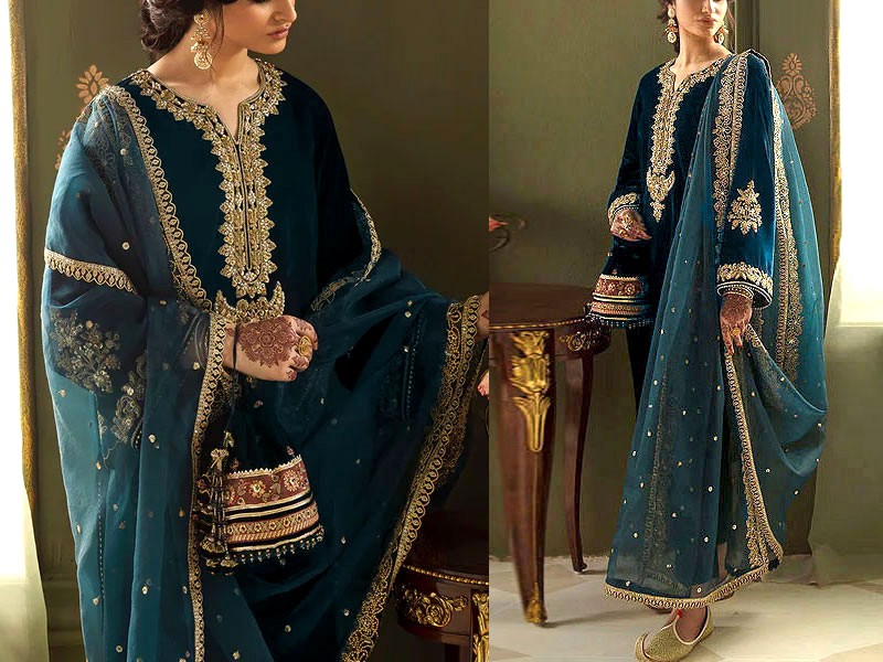 Luxury Embroidered Black Velvet Wedding Dress 2024 Price in Pakistan