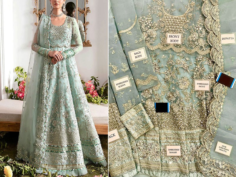 Luxurios Heavy Handwork Embroidered Organza Bridal Maxi Dress