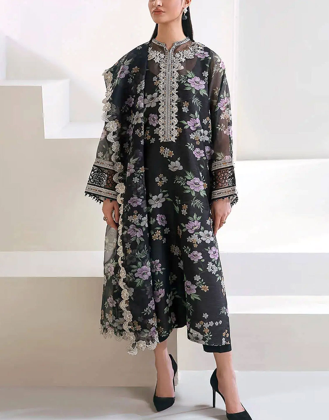 Heavy Embroidered Purple Net Kurti with Inner Price in Pakistan