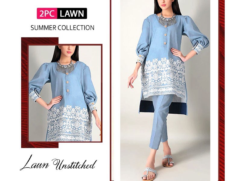 Adorable 2-Piece Embroidered Lawn Dress 2024