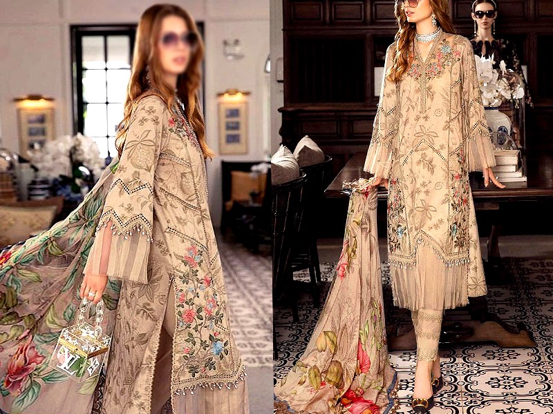 Elegant Embroidered Lawn Suit 2024 with Printed Chiffon Dupatta
