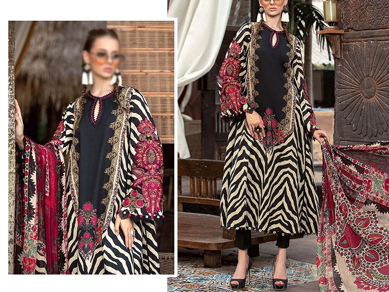 Luxury Embroidered EID Lawn Dress 2023 with Embroidered Bamber Chiffon Dupatta Price in Pakistan