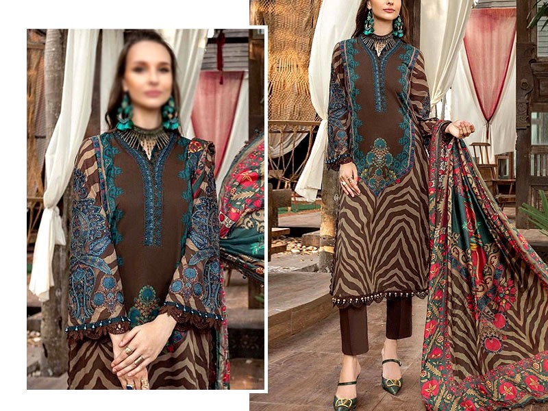 Luxury Embroidered Lawn Dress Eid Collection 2024 with Embroidered Bamber Chiffon Dupatta Price in Pakistan