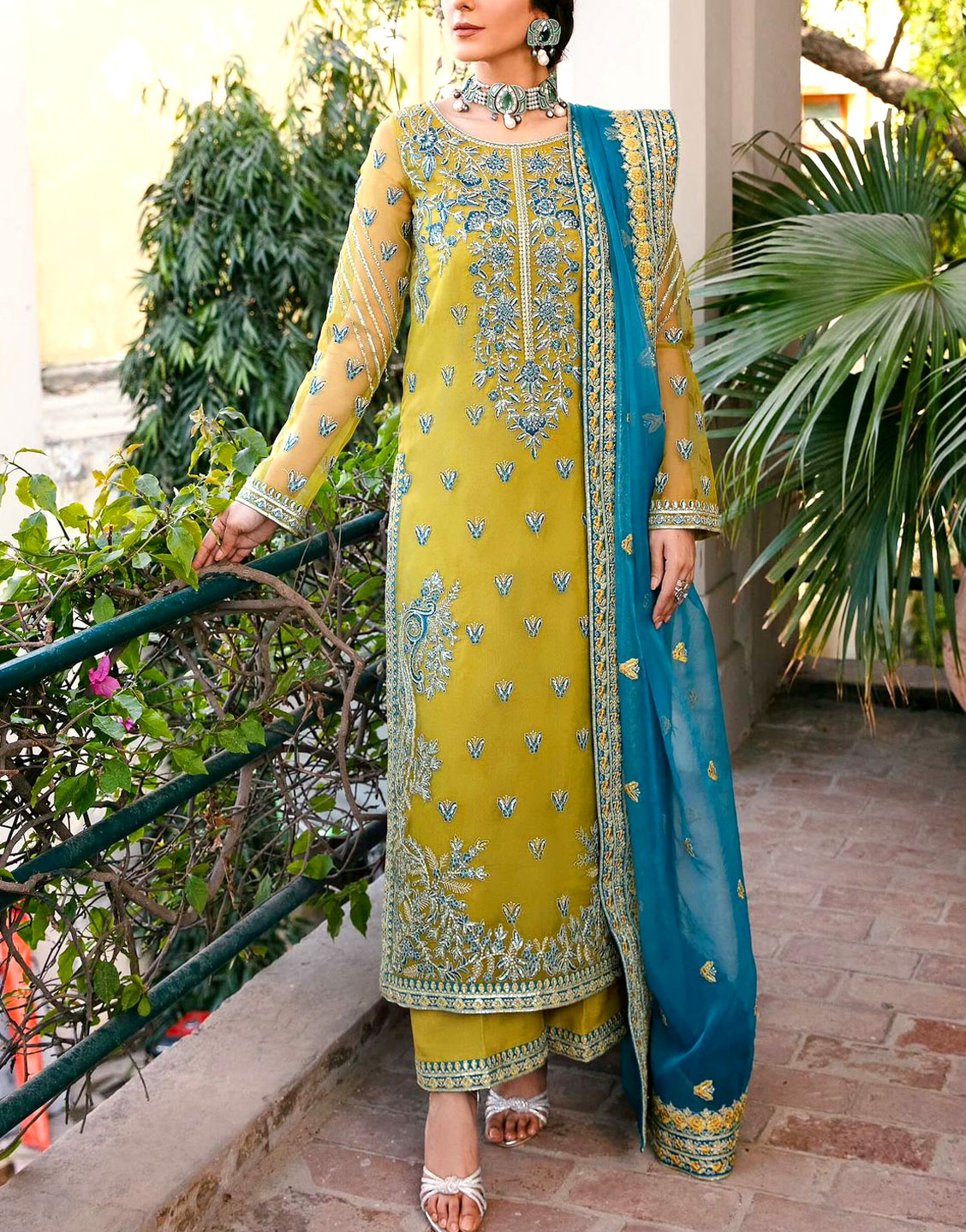 Handowrk Heavy Embroidered Organza Party Wear Dress 2024 Price in