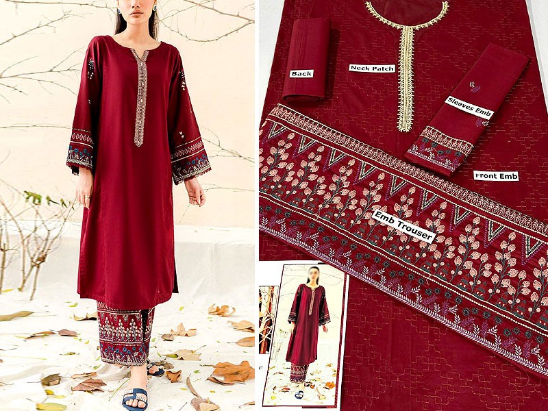 2-Piece Embroidered Lawn Dress with Embroidered Trouser