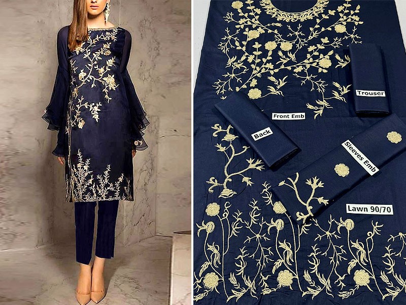 Trendy 2-Piece Embroidered Lawn Dress 2024