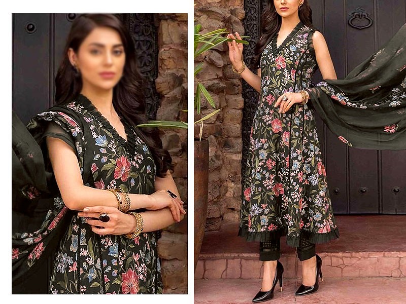 Luxury Embroidered Lawn Dress 2024 with Bamber Chiffon Dupatta Price in Pakistan