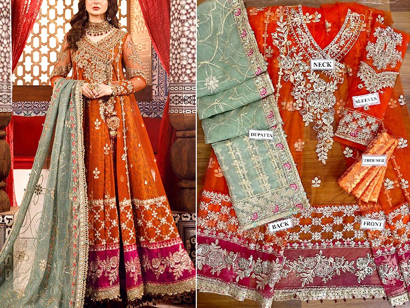 Luxury Handwork Heavy Embroidered Net Bridal Maxi Dress 2024
