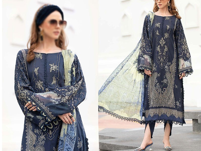 Luxury Embroidered EID Lawn Dress with Digital Print Silk Dupatta Price in Pakistan