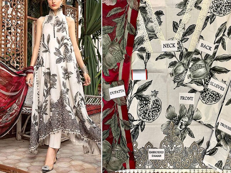 Embroidered Lawn Dress with Chiffon Dupatta 2024