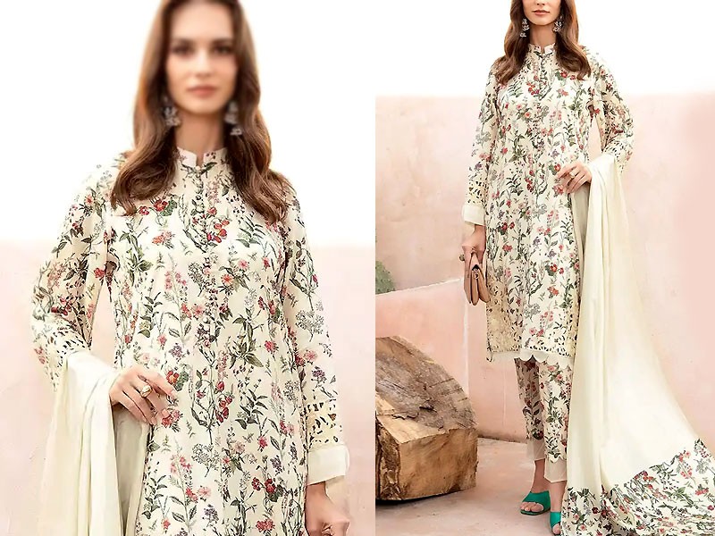 Elegant Embroidered Lawn Dress 2024 with Chiffon Dupatta Price in Pakistan
