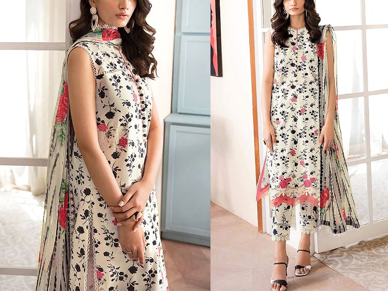 Embroidered Lawn Suit with Chiffon Dupatta 2024 Price in Pakistan