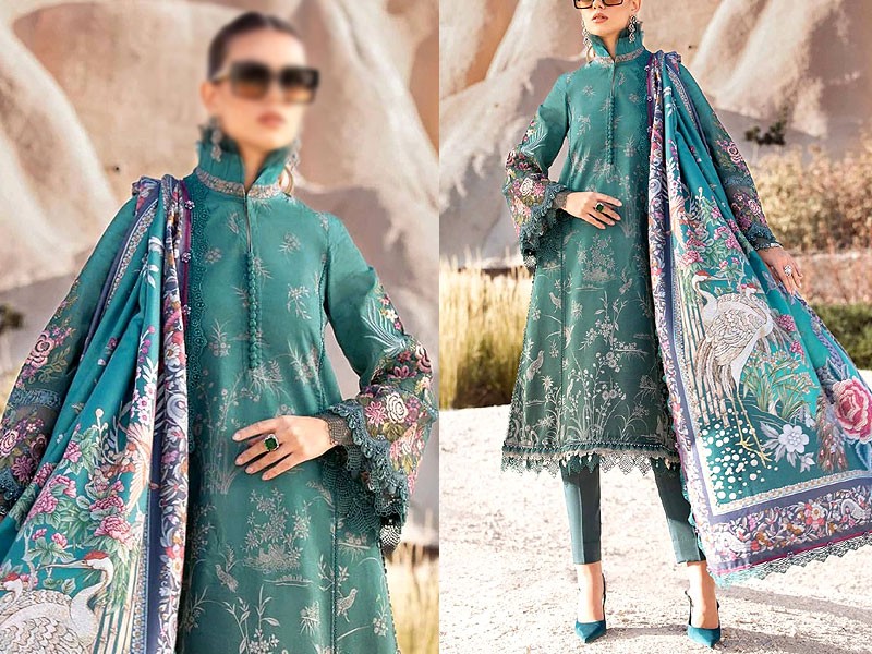 Elegant Embroidered Lawn Dress 2024 with Digital Print Silk Dupatta Price in Pakistan