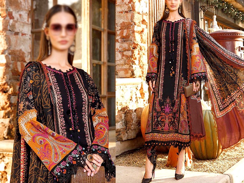 Embroidered Black Lawn Dress 2024 with Chiffon Dupatta Price in Pakistan