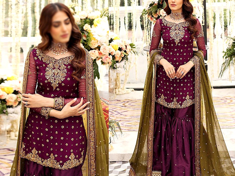 Heavy Embroidered Maroon Chiffon Wedding Dress 2024 Price in Pakistan