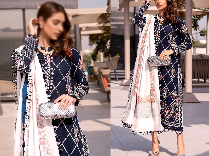 Trendy Embroidered Lawn Dress with Emb. Chiffon Dupatta Price in Pakistan