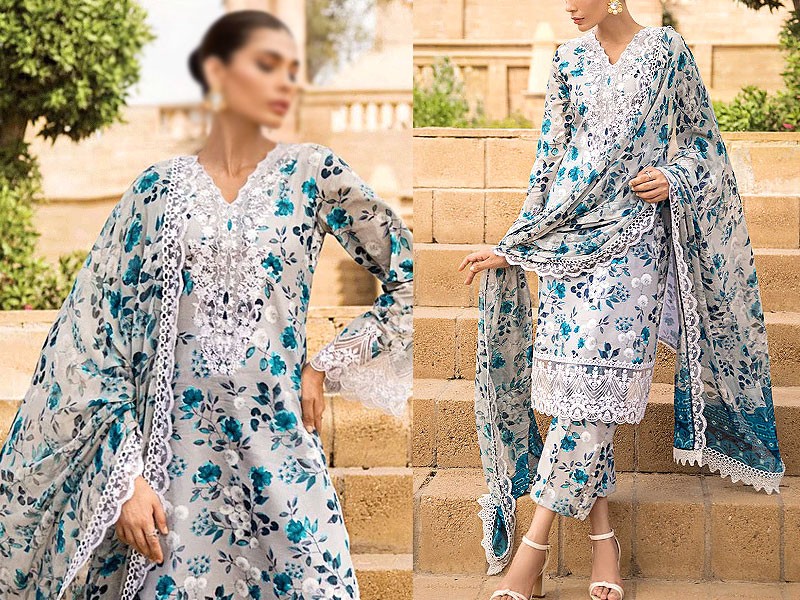 Digital Print Embroidered Swiss Lawn Dress with Organza Dupatta Price in Pakistan