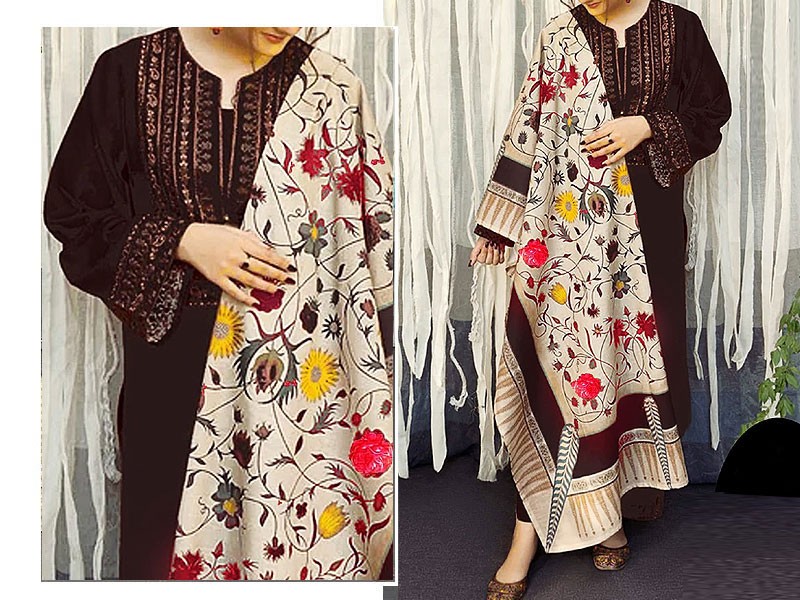 Elegant Sequins Embroidered Lawn Dress 2024 with Diamond Organza Dupatta Price in Pakistan