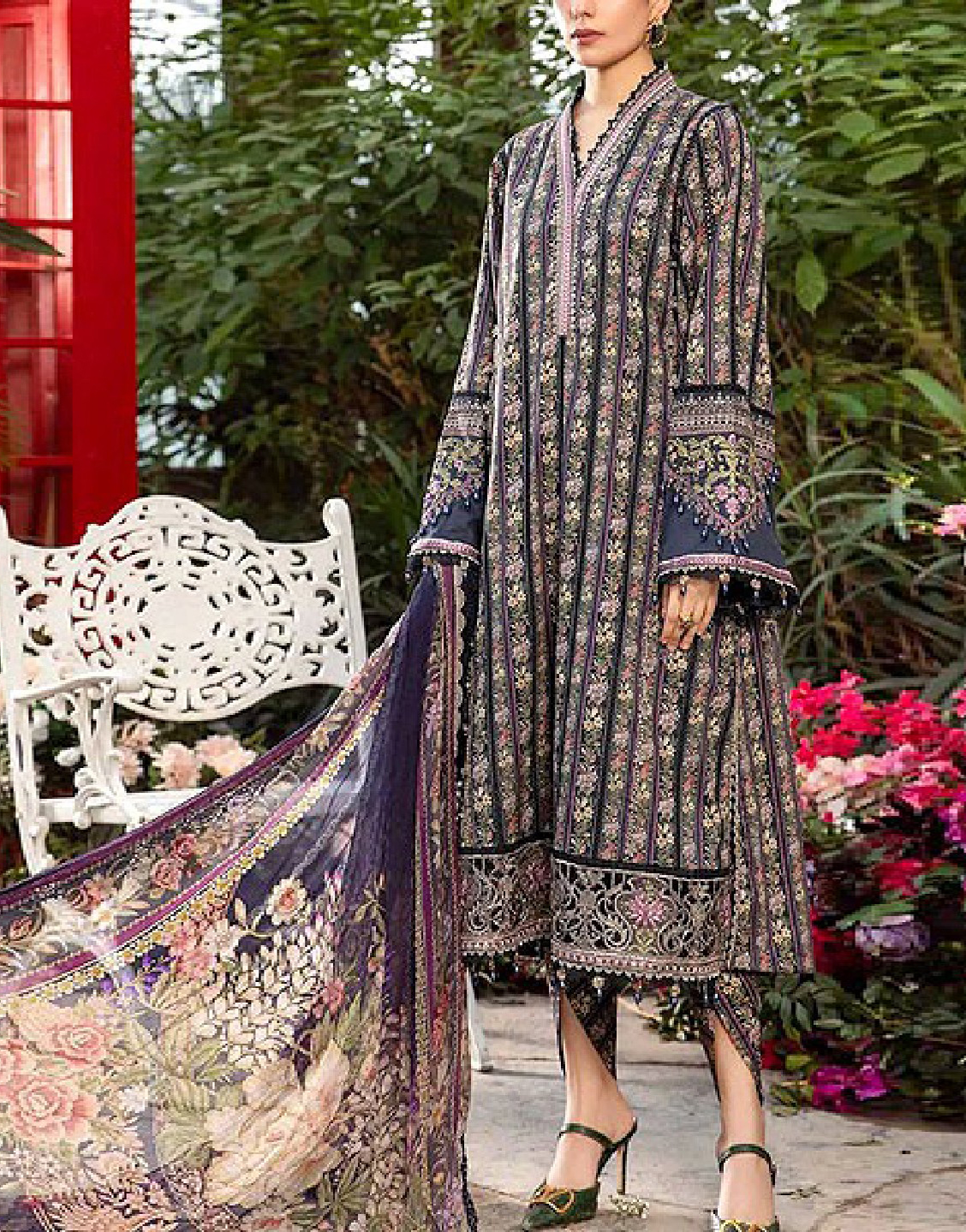 All-Over Print Embroidered Lawn Dress 2024 with Chiffon Dupatta Price in Pakistan