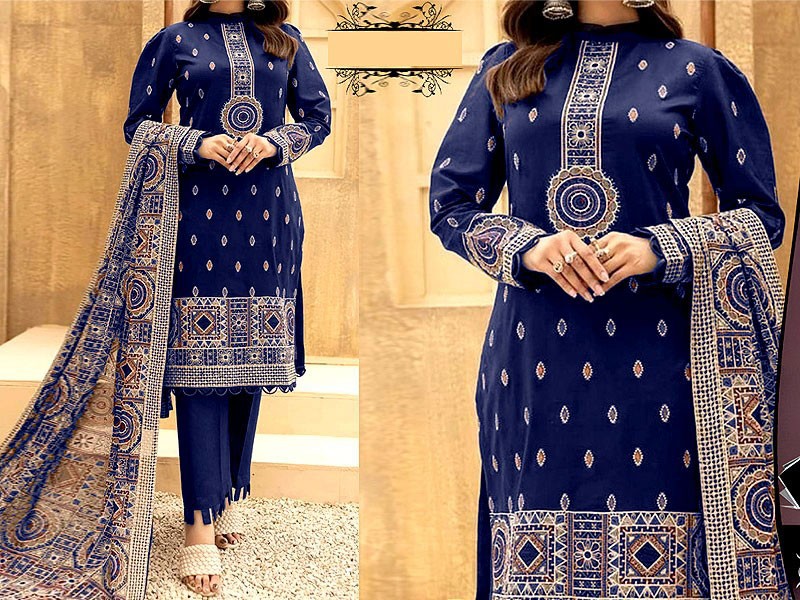 Luxury Schiffli Panel Embroidered Lawn Dress 2021 with Chiffon Dupatta Price in Pakistan