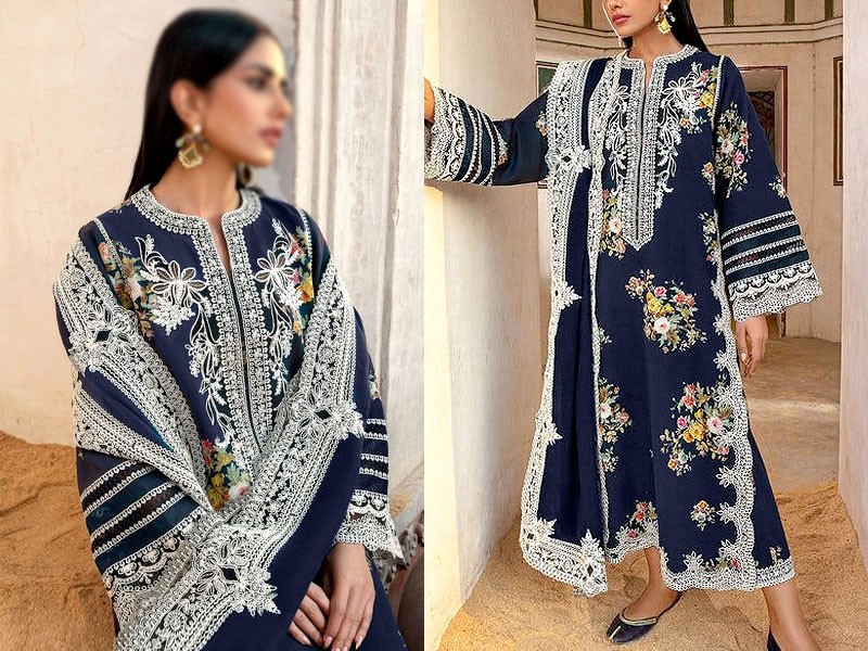 Luxury Cotton Dress with Embroidered Net Dupatta Price in Pakistan